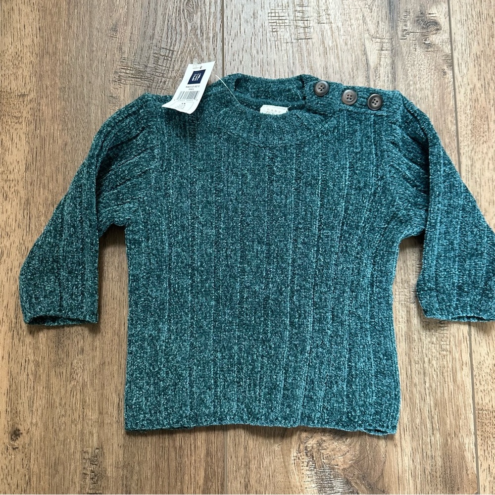 NWT! Baby Gap Infant Girl’s Sweater, Dark‎ Green, Buttons, S/M 3-12m